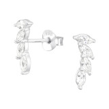 Leaves - 925 Sterling Silver Stud Earrings with CZ SD45334