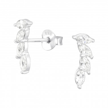 Leaves - 925 Sterling Silver Stud Earrings with CZ SD45334