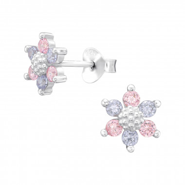 Flower - 925 Sterling Silver Stud Earrings with CZ SD45341
