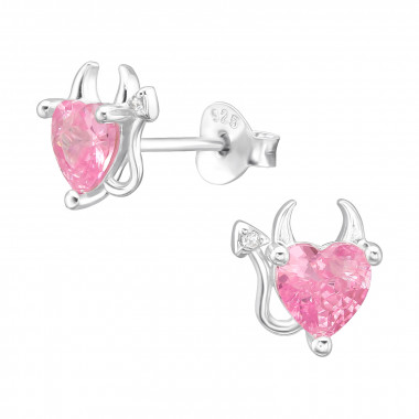 Heart - 925 Sterling Silver Stud Earrings with CZ SD45342