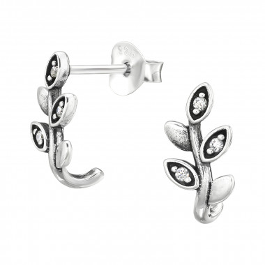 Leaves - 925 Sterling Silver Stud Earrings with CZ SD45568