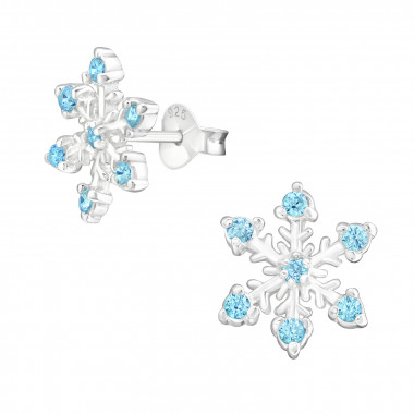 Snowflake - 925 Sterling Silver Stud Earrings with CZ SD45609