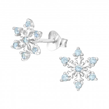 Snowflake - 925 Sterling Silver Stud Earrings with CZ SD45610