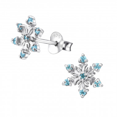Snowflake - 925 Sterling Silver Stud Earrings with CZ SD45614