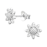 Flower - 925 Sterling Silver Stud Earrings with CZ SD45886