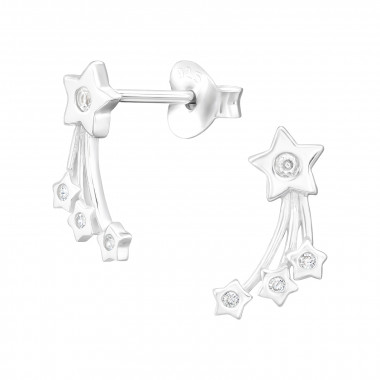 Shooting Star - 925 Sterling Silver Stud Earrings with CZ SD45955