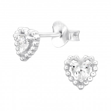 Heart - 925 Sterling Silver Stud Earrings with CZ SD45957