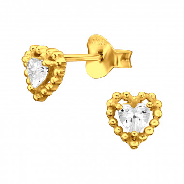 Heart - 925 Sterling Silver Stud Earrings with CZ SD45958