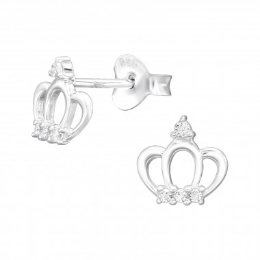 Crown - 925 Sterling Silver Stud Earrings with CZ SD45959
