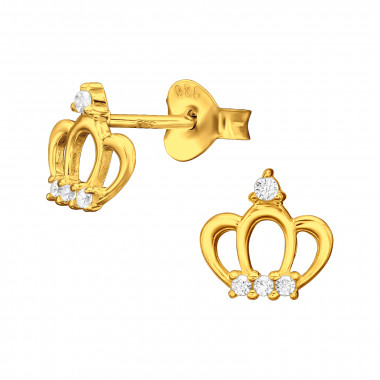 Crown - 925 Sterling Silver Stud Earrings with CZ SD45960