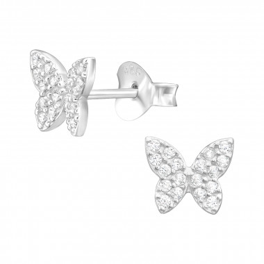 Butterfly - 925 Sterling Silver Stud Earrings with CZ SD45961