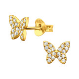Butterfly - 925 Sterling Silver Stud Earrings with CZ SD45962