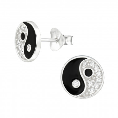 Yin-Yang - 925 Sterling Silver Stud Earrings with CZ SD45969