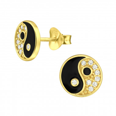 Yin-Yang - 925 Sterling Silver Stud Earrings with CZ SD45970