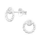 Twisted Circle - 925 Sterling Silver Stud Earrings with CZ SD46098