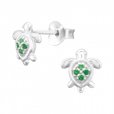 Turtle - 925 Sterling Silver Stud Earrings with CZ SD46099