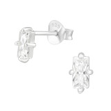 Baguette - 925 Sterling Silver Stud Earrings with CZ SD46185