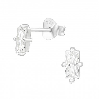 Baguette - 925 Sterling Silver Stud Earrings with CZ SD46185