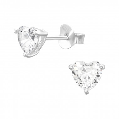 Heart - 925 Sterling Silver Stud Earrings with CZ SD46203