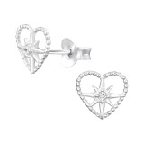 Starburst Heart - 925 Sterling Silver Stud Earrings with CZ SD46305