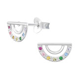 Half Circle - 925 Sterling Silver Stud Earrings with CZ SD46307