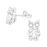 Owl - 925 Sterling Silver Stud Earrings with CZ SD46411