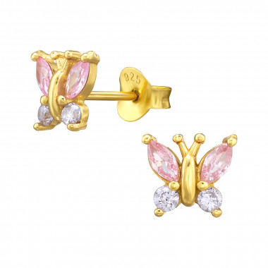 Butterfly - 925 Sterling Silver Stud Earrings with CZ SD46669