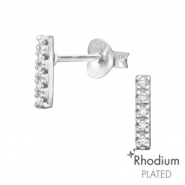 Bar - 925 Sterling Silver Stud Earrings with CZ SD46808