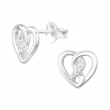 Heart - 925 Sterling Silver Stud Earrings with CZ SD46812