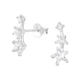 Triple Star - 925 Sterling Silver Stud Earrings with CZ SD46915