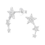 Triple Star - 925 Sterling Silver Stud Earrings with CZ SD46925