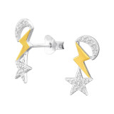 Moon Lightning Star - 925 Sterling Silver Stud Earrings with CZ SD46926