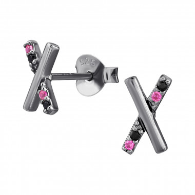 X Cross - 925 Sterling Silver Stud Earrings with CZ SD46976