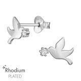 Bird - 925 Sterling Silver Stud Earrings with CZ SD47176