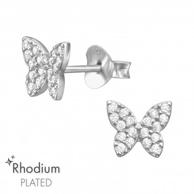 Butterfly - 925 Sterling Silver Stud Earrings with CZ SD47177