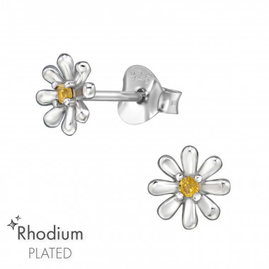 Flower - 925 Sterling Silver Stud Earrings with CZ SD47179