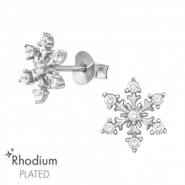 Snowflake - 925 Sterling Silver Stud Earrings with CZ SD47182