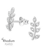 Leaf - 925 Sterling Silver Stud Earrings with CZ SD47186