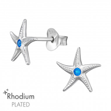 Starfish - 925 Sterling Silver Stud Earrings with CZ SD47190