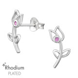 Tulip - 925 Sterling Silver Stud Earrings with CZ SD47191