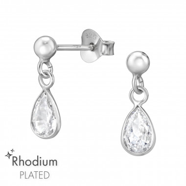 Pear - 925 Sterling Silver Stud Earrings with CZ SD47194