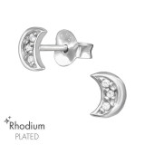 Crescent Moon - 925 Sterling Silver Stud Earrings with CZ SD47196