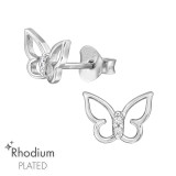 Butterfly - 925 Sterling Silver Stud Earrings with CZ SD47197