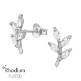 Leaf - 925 Sterling Silver Stud Earrings with CZ SD47200