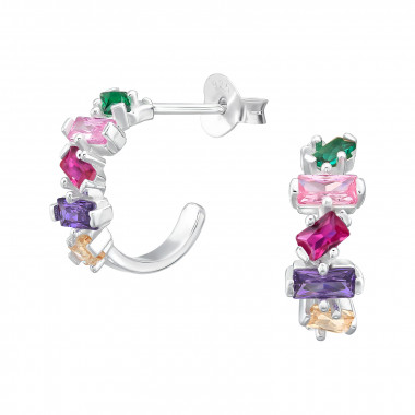 Baguette - 925 Sterling Silver Stud Earrings with CZ SD47254