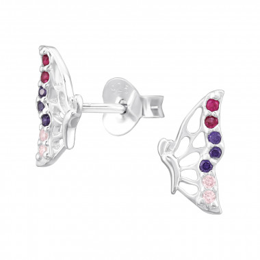 Butterfly - 925 Sterling Silver Stud Earrings with CZ SD47331