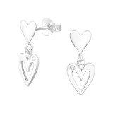 Double Heart - 925 Sterling Silver Stud Earrings with CZ SD47522
