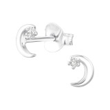 Moon - 925 Sterling Silver Stud Earrings with CZ SD47847