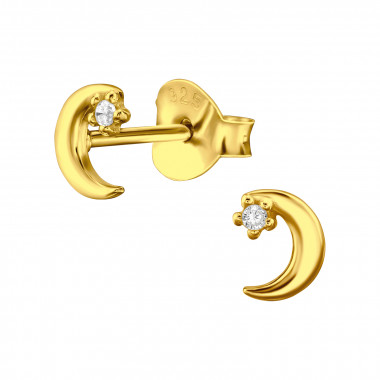 Moon - 925 Sterling Silver Stud Earrings with CZ SD47848