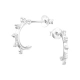 Half Hoop - 925 Sterling Silver Stud Earrings with CZ SD47970